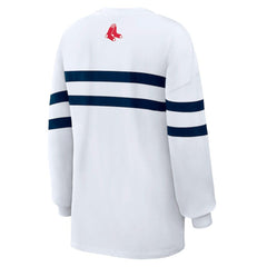 Boston Red Sox WEAR by Erin Andrews Women's Oversized Long Sleeve Striped T-Shirt - White