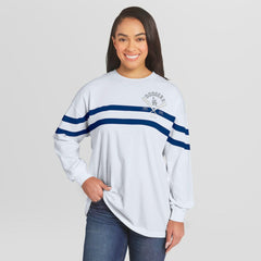 Los Angeles Dodgers WEAR by Erin Andrews Women's Oversized Long Sleeve Striped T-Shirt - White
