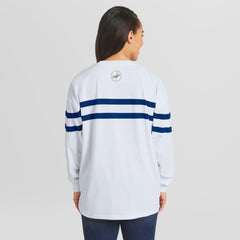 Los Angeles Dodgers WEAR by Erin Andrews Women's Oversized Long Sleeve Striped T-Shirt - White
