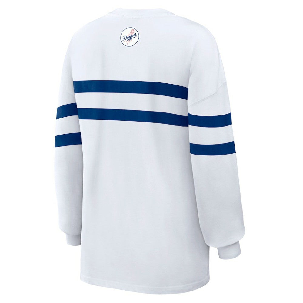 Los Angeles Dodgers WEAR by Erin Andrews Women's Oversized Long Sleeve Striped T-Shirt - White