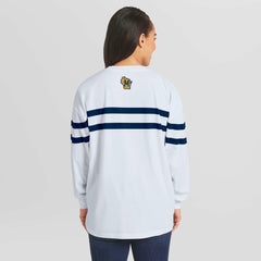 Milwaukee Brewers WEAR by Erin Andrews Women's Oversized Long Sleeve Striped T-Shirt - White