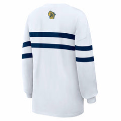 Milwaukee Brewers WEAR by Erin Andrews Women's Oversized Long Sleeve Striped T-Shirt - White