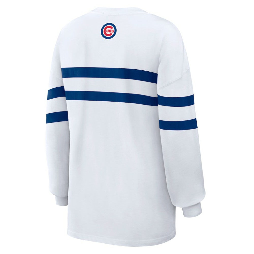 Chicago Cubs WEAR by Erin Andrews Women's Oversized Long Sleeve Striped T-Shirt - White