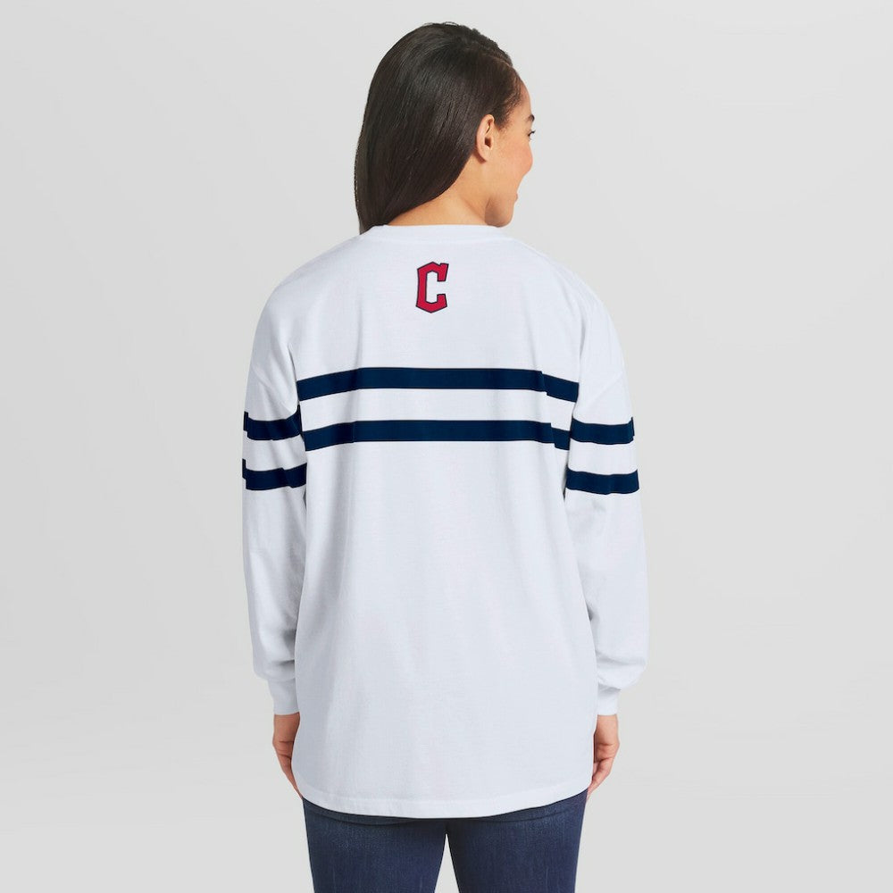 Cleveland Guardians WEAR by Erin Andrews Women's Oversized Long Sleeve Striped T-Shirt - White