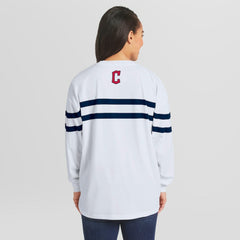 Cleveland Guardians WEAR by Erin Andrews Women's Oversized Long Sleeve Striped T-Shirt - White