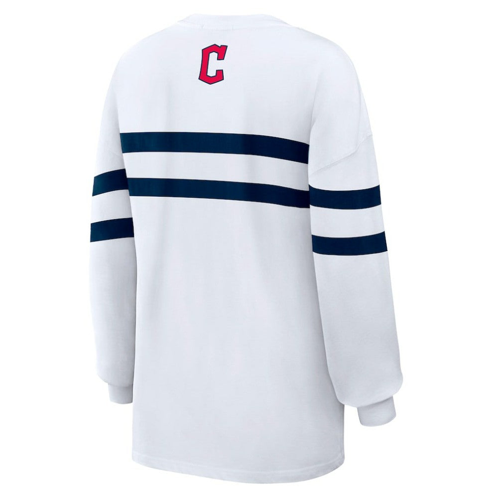 Cleveland Guardians WEAR by Erin Andrews Women's Oversized Long Sleeve Striped T-Shirt - White