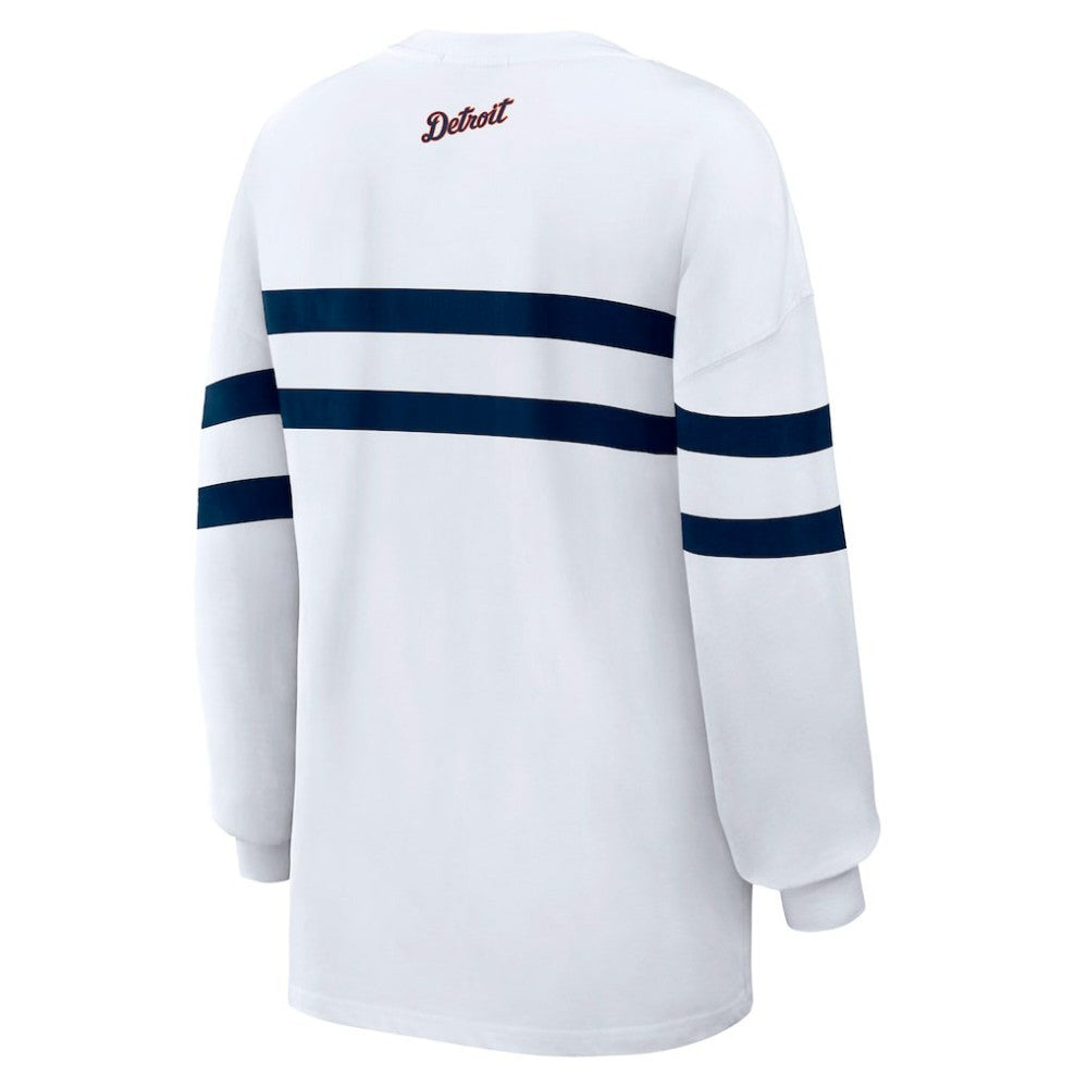 Detroit Tigers WEAR by Erin Andrews Women's Oversized Long Sleeve Striped T-Shirt - White