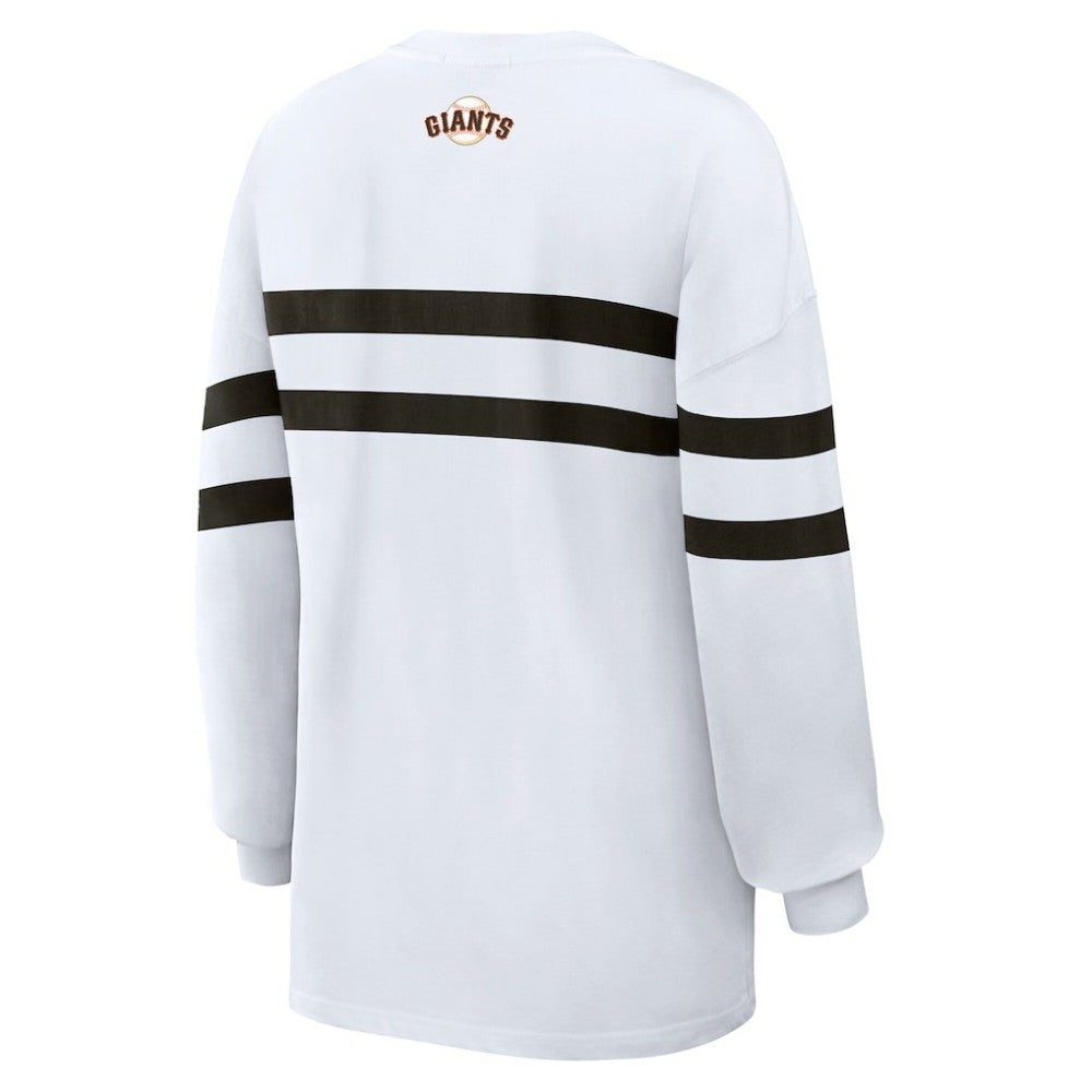 San Francisco Giants WEAR by Erin Andrews Women's Oversized Long Sleeve Striped T-Shirt - White