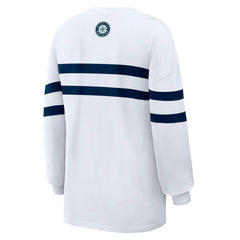Seattle Mariners WEAR by Erin Andrews Women's Oversized Long Sleeve Striped T-Shirt - White