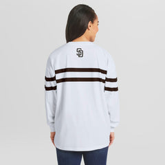 San Diego Padres WEAR by Erin Andrews Women's Oversized Long Sleeve Striped T-Shirt - White