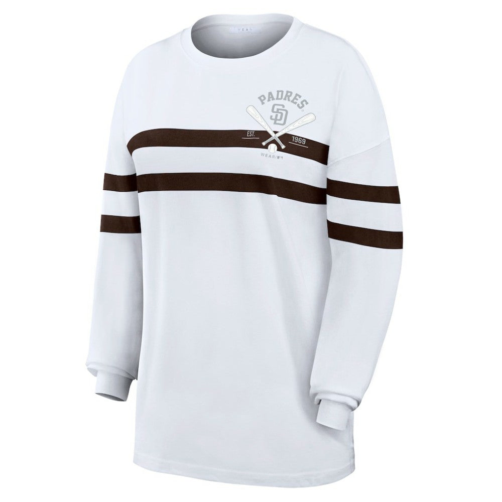 San Diego Padres WEAR by Erin Andrews Women's Oversized Long Sleeve Striped T-Shirt - White