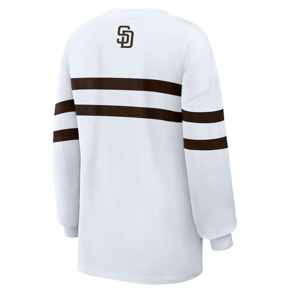 San Diego Padres WEAR by Erin Andrews Women's Oversized Long Sleeve Striped T-Shirt - White