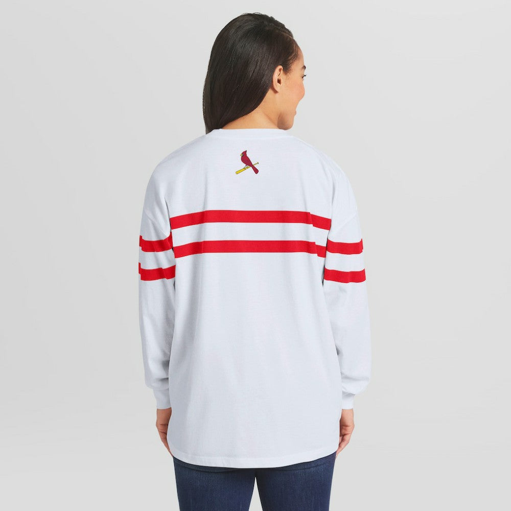St. Louis Cardinals WEAR by Erin Andrews Women's Oversized Long Sleeve Striped T-Shirt - White