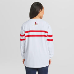 St. Louis Cardinals WEAR by Erin Andrews Women's Oversized Long Sleeve Striped T-Shirt - White