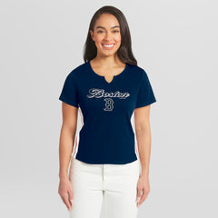 Boston Red Sox WEAR by Erin Andrews Women's Notch Neck Cropped T-Shirt - Navy