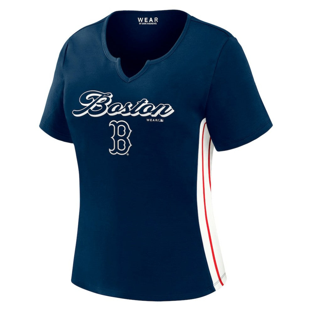 Boston Red Sox WEAR by Erin Andrews Women's Notch Neck Cropped T-Shirt - Navy