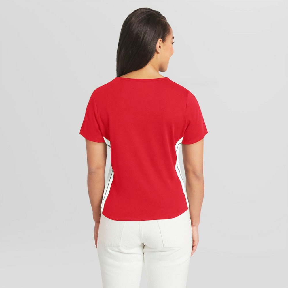 Philadelphia Phillies WEAR by Erin Andrews Women's Notch Neck Cropped T-Shirt - Red