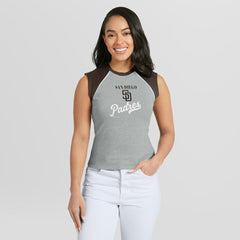San Diego Padres WEAR by Erin Andrews Women's Cropped Raglan Tank Top - Heather Gray