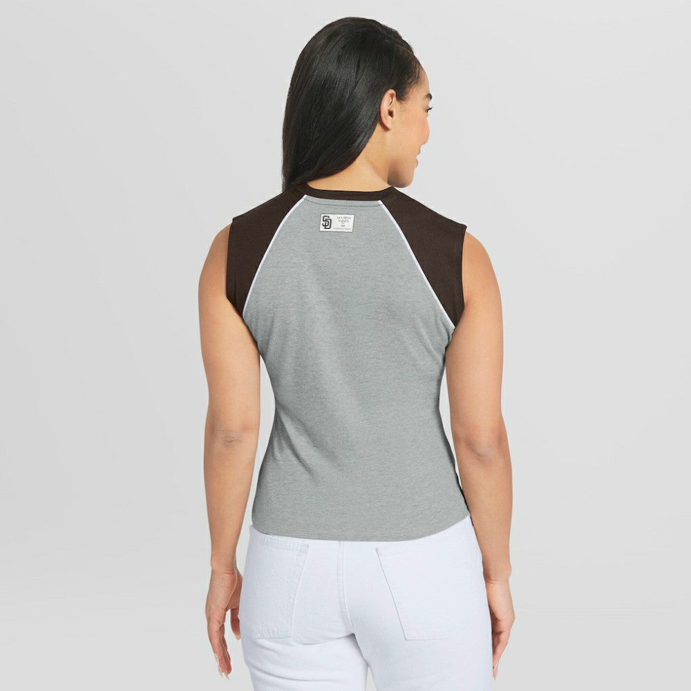 San Diego Padres WEAR by Erin Andrews Women's Cropped Raglan Tank Top - Heather Gray
