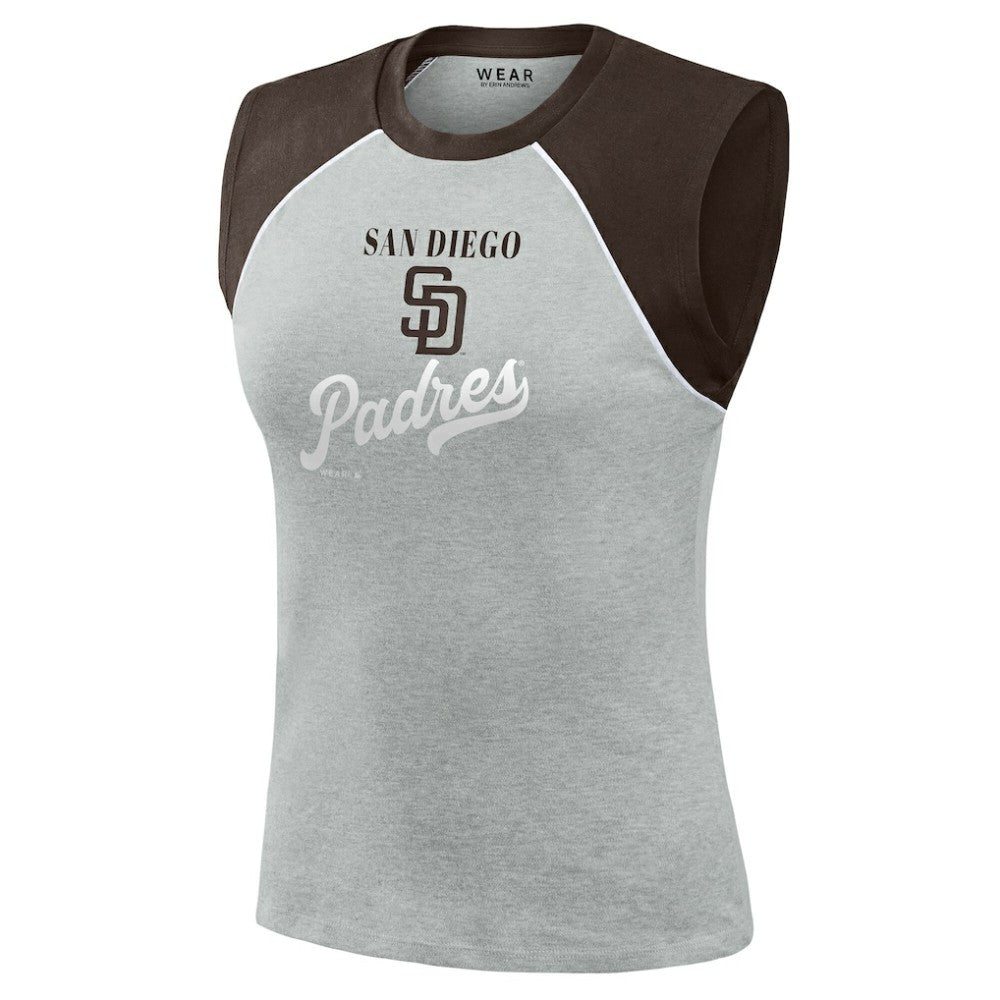 San Diego Padres WEAR by Erin Andrews Women's Cropped Raglan Tank Top - Heather Gray
