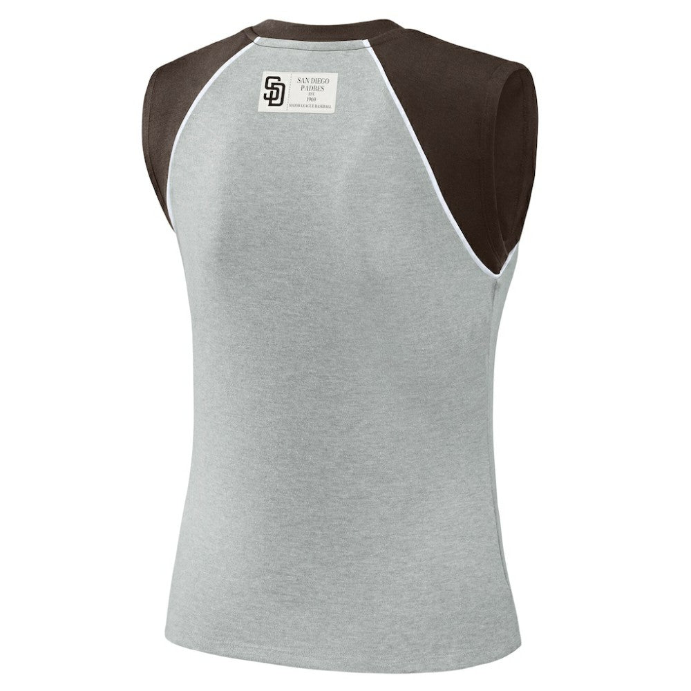 San Diego Padres WEAR by Erin Andrews Women's Cropped Raglan Tank Top - Heather Gray