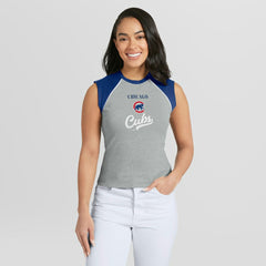 Chicago Cubs WEAR by Erin Andrews Women's Cropped Raglan Tank Top - Heather Gray