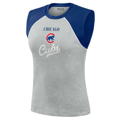 Chicago Cubs WEAR by Erin Andrews Women's Cropped Raglan Tank Top - Heather Gray