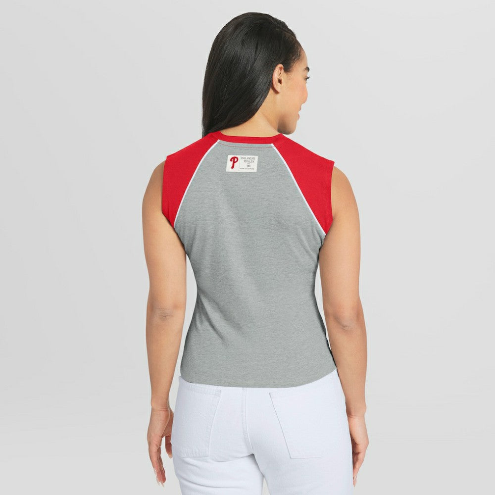 Philadelphia Phillies WEAR by Erin Andrews Women's Cropped Raglan Tank Top - Heather Gray