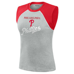 Philadelphia Phillies WEAR by Erin Andrews Women's Cropped Raglan Tank Top - Heather Gray