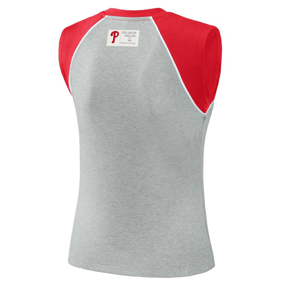 Philadelphia Phillies WEAR by Erin Andrews Women's Cropped Raglan Tank Top - Heather Gray