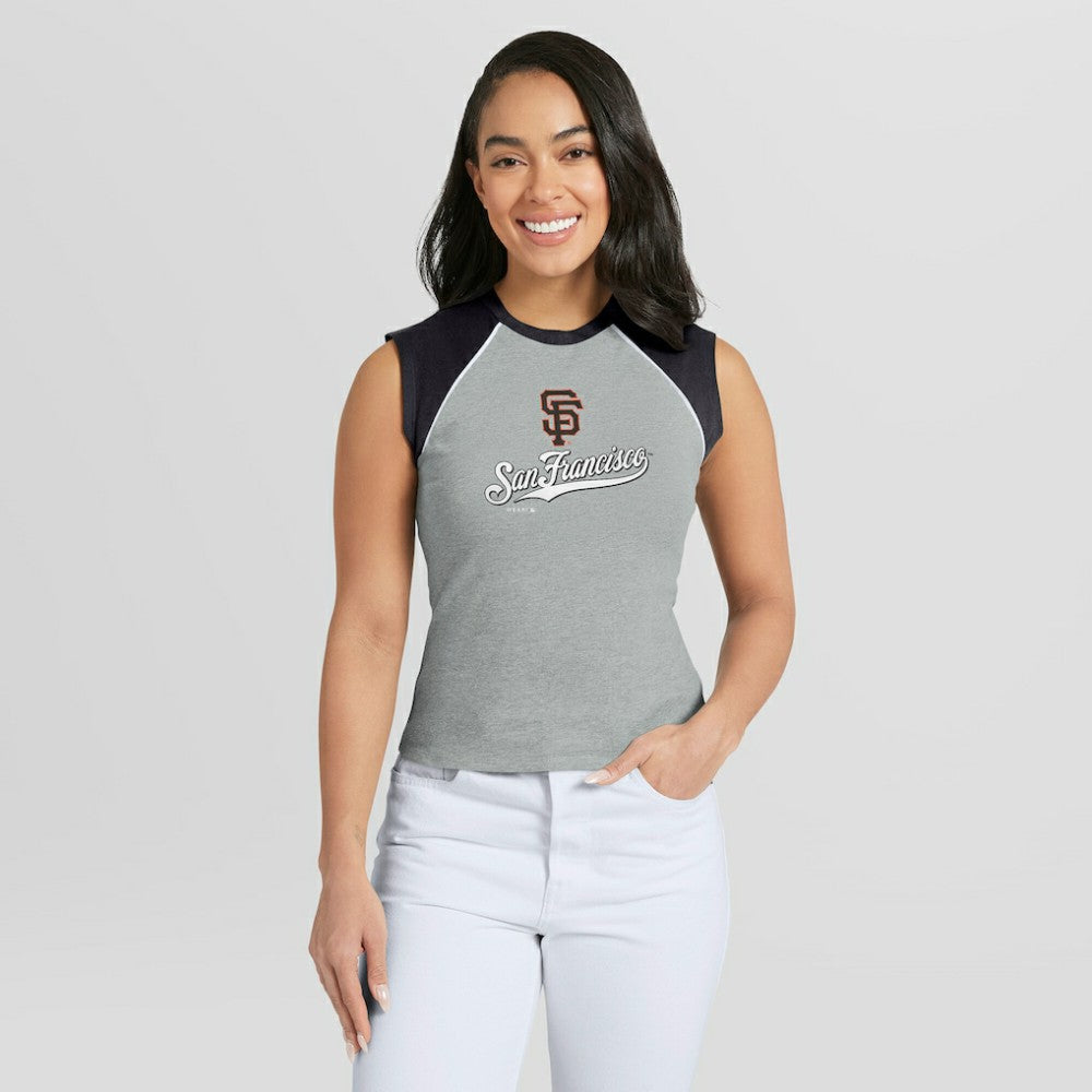 San Francisco Giants WEAR by Erin Andrews Women's Cropped Raglan Tank Top - Heather Gray