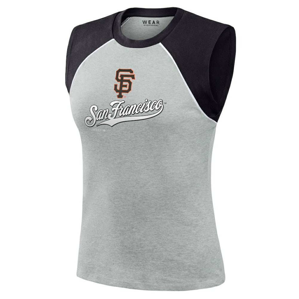 San Francisco Giants WEAR by Erin Andrews Women's Cropped Raglan Tank Top - Heather Gray