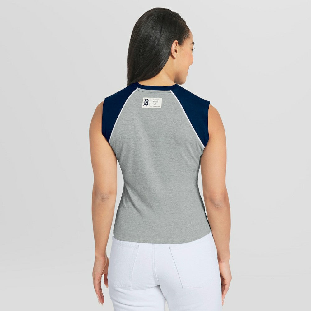 Detroit Tigers WEAR by Erin Andrews Women's Cropped Raglan Tank Top - Heather Gray
