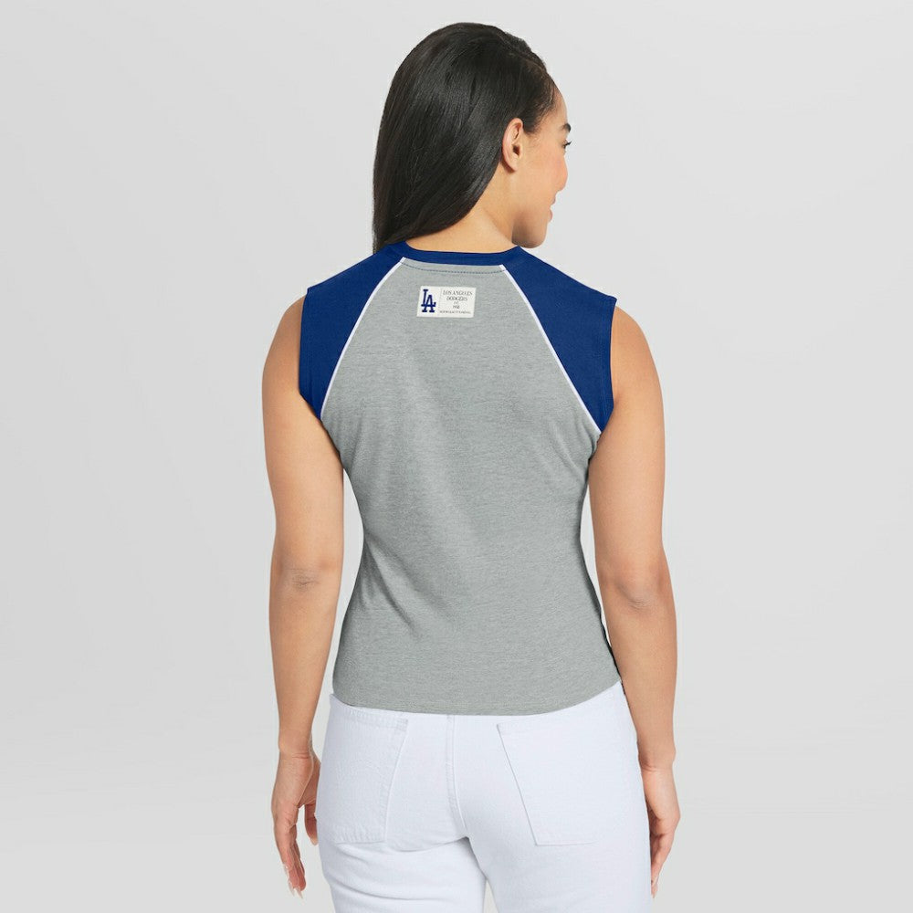 Los Angeles Dodgers WEAR by Erin Andrews Women's Cropped Raglan Tank Top - Heather Gray