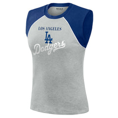 Los Angeles Dodgers WEAR by Erin Andrews Women's Cropped Raglan Tank Top - Heather Gray