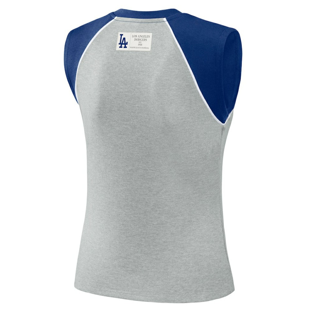Los Angeles Dodgers WEAR by Erin Andrews Women's Cropped Raglan Tank Top - Heather Gray