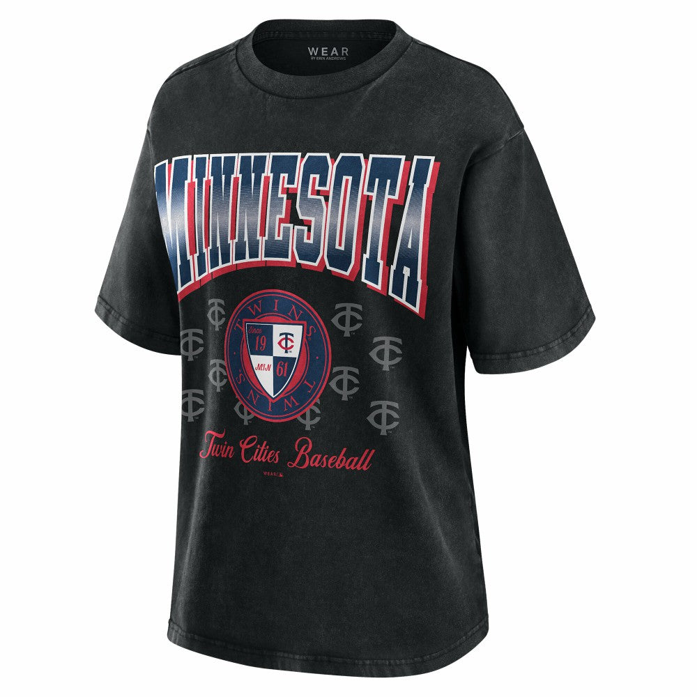 Minnesota Twins WEAR by Erin Andrews Women's Oversized Boyfriend T-Shirt - Black