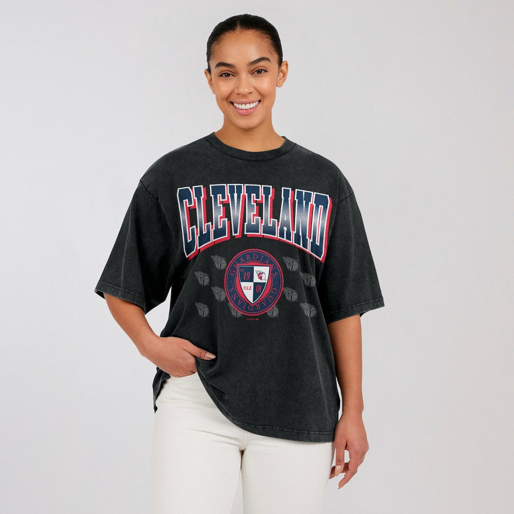 Cleveland Guardians WEAR by Erin Andrews Women's Oversized Boyfriend T-Shirt - Black