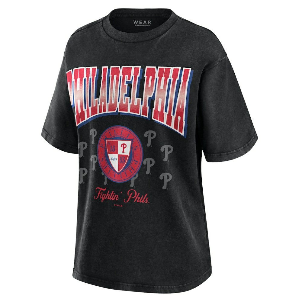 Philadelphia Phillies WEAR by Erin Andrews Women's Oversized Boyfriend T-Shirt - Black