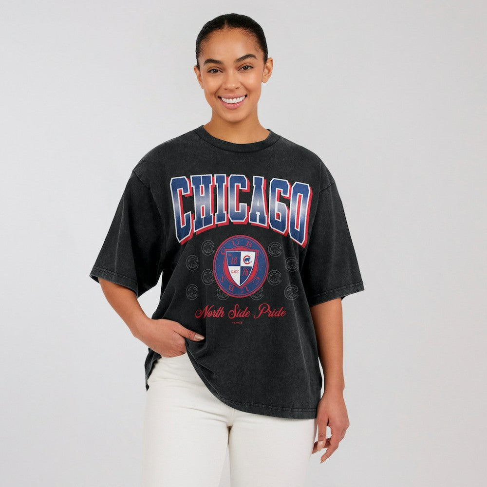 Chicago Cubs WEAR by Erin Andrews Women's Oversized Boyfriend T-Shirt - Black