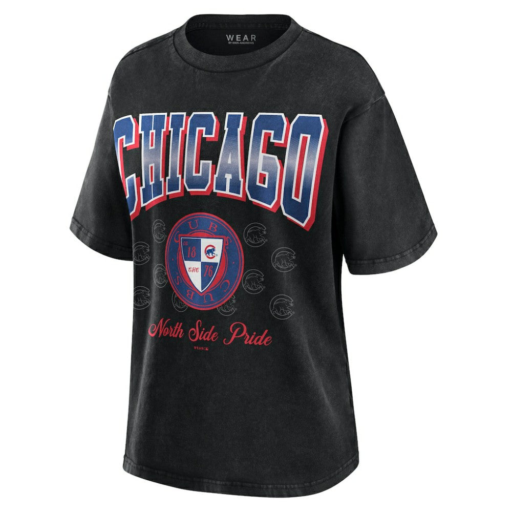 Chicago Cubs WEAR by Erin Andrews Women's Oversized Boyfriend T-Shirt - Black