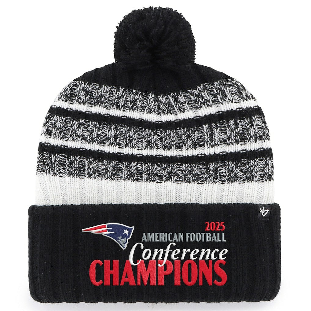 New England Patriots '47 2025 AFC Champions Tavern Cuffed Knit Hat with Pom - Black cheap