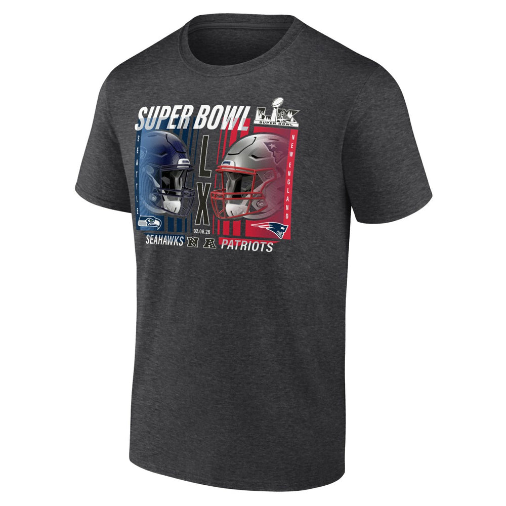 New England Patriots vs. Seattle Seahawks Super Bowl LX Big & Tall Final Battle Dueling T-Shirt - Heather Charcoal cheap