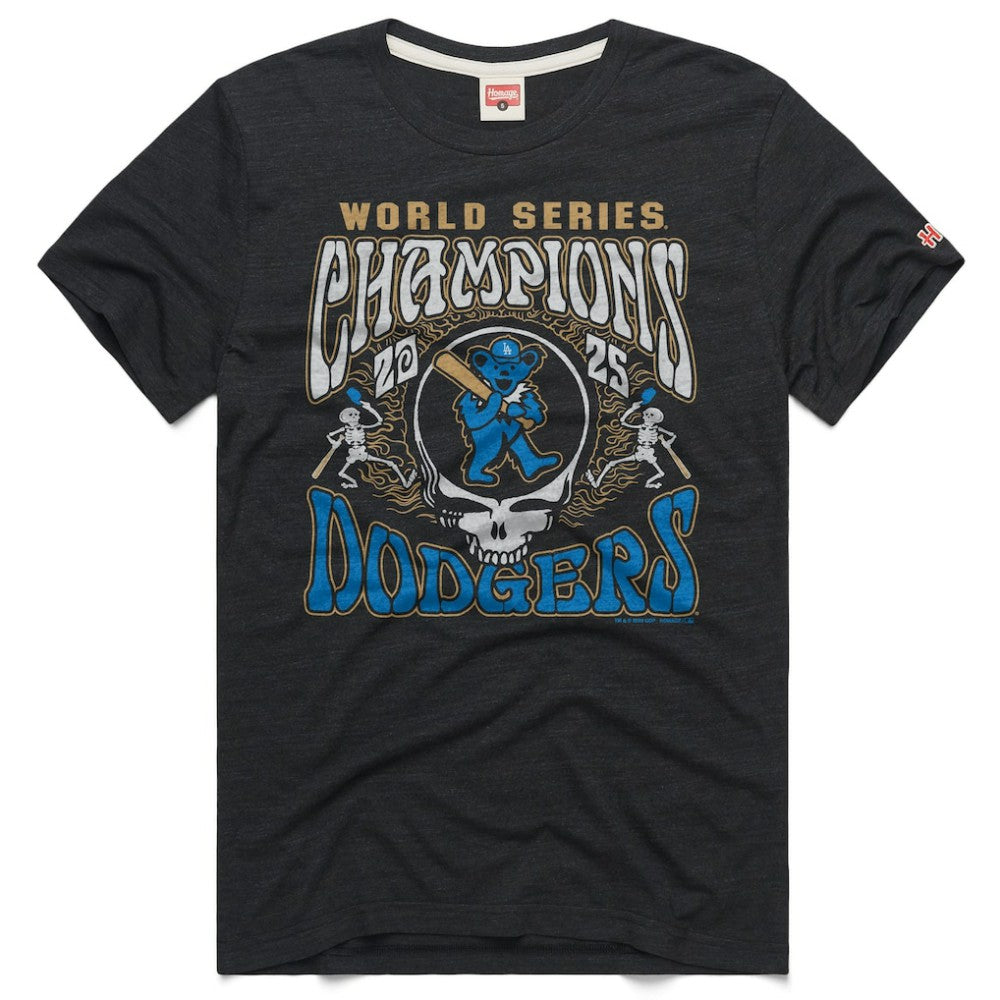 Los Angeles Dodgers x Grateful Dead Homage 2026 Gold Collection Label Tri-Blend T-Shirt - Charcoal