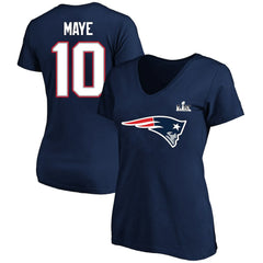 Drake Maye New England Patriots Women's Super Bowl LX Patch Plus Size Name & Number V-Neck T-Shirt - Navy cheap