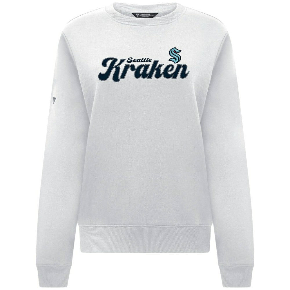 Seattle Kraken Levelwear Women's Yvette Big Script Tri-Blend Sweatshirt White