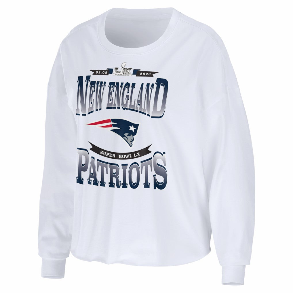 New England Patriots WEAR by Erin Andrews Women's Super Bowl LX Cropped Long Sleeve T-Shirt - White outlet