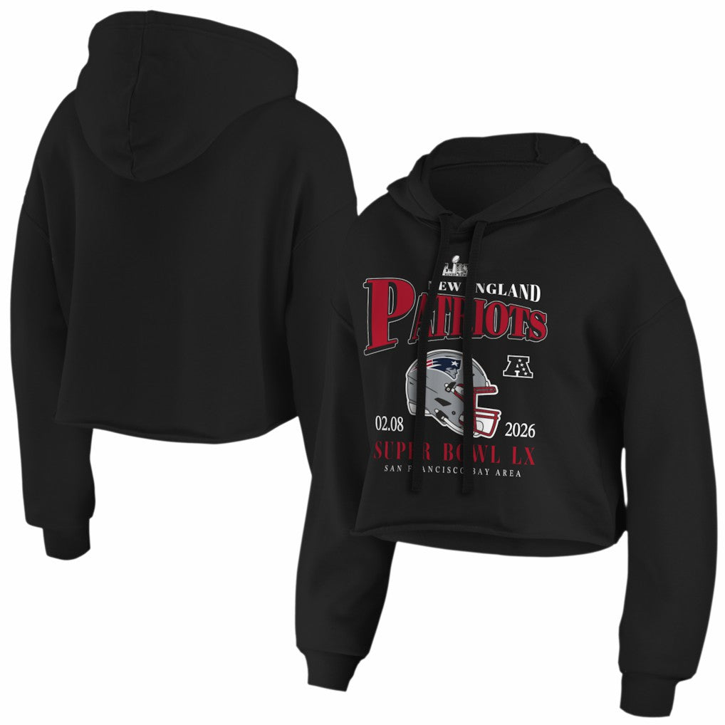 New England Patriots WEAR by Erin Andrews Women's Super Bowl LX Cropped Hoodie - Black outlet