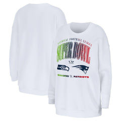 New England Patriots vs. Seattle Seahawks WEAR by Erin Andrews Women's Super Bowl LX Matchup Sweatshirt - White cheap