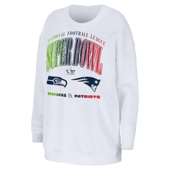 New England Patriots vs. Seattle Seahawks WEAR by Erin Andrews Women's Super Bowl LX Matchup Sweatshirt - White cheap